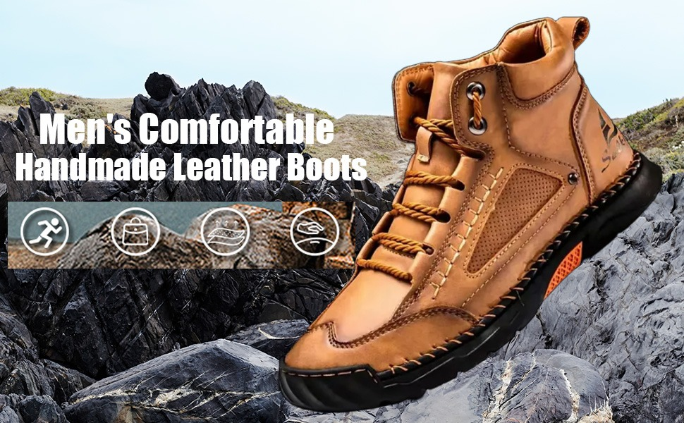 Handmade Men's Comfort Leather Boots – Orthopedic Support, Waterproof Protection, Wide Toe Design, Pressure-Relief Soles